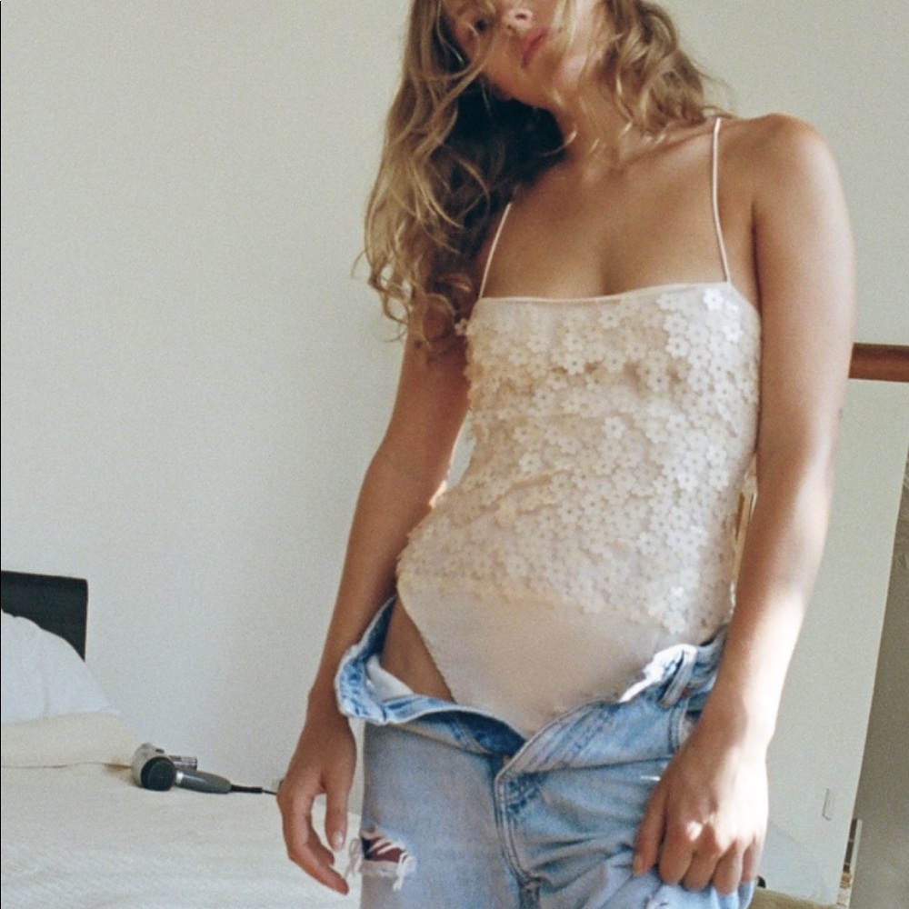 Zara NWT Floral Sequin Bodysuit Sz Medium